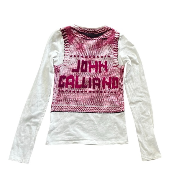 sOLd 💓John Galliano Kids white pink longsleeve knit rhinestone y2K top xs-s - Picture 1 of 10